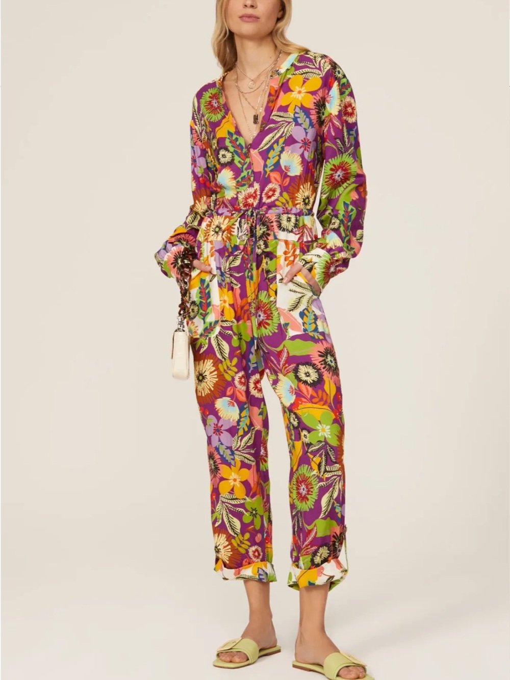 Le Superbe Vibrant Jumpsuit Purple Floral Print 2 - Small